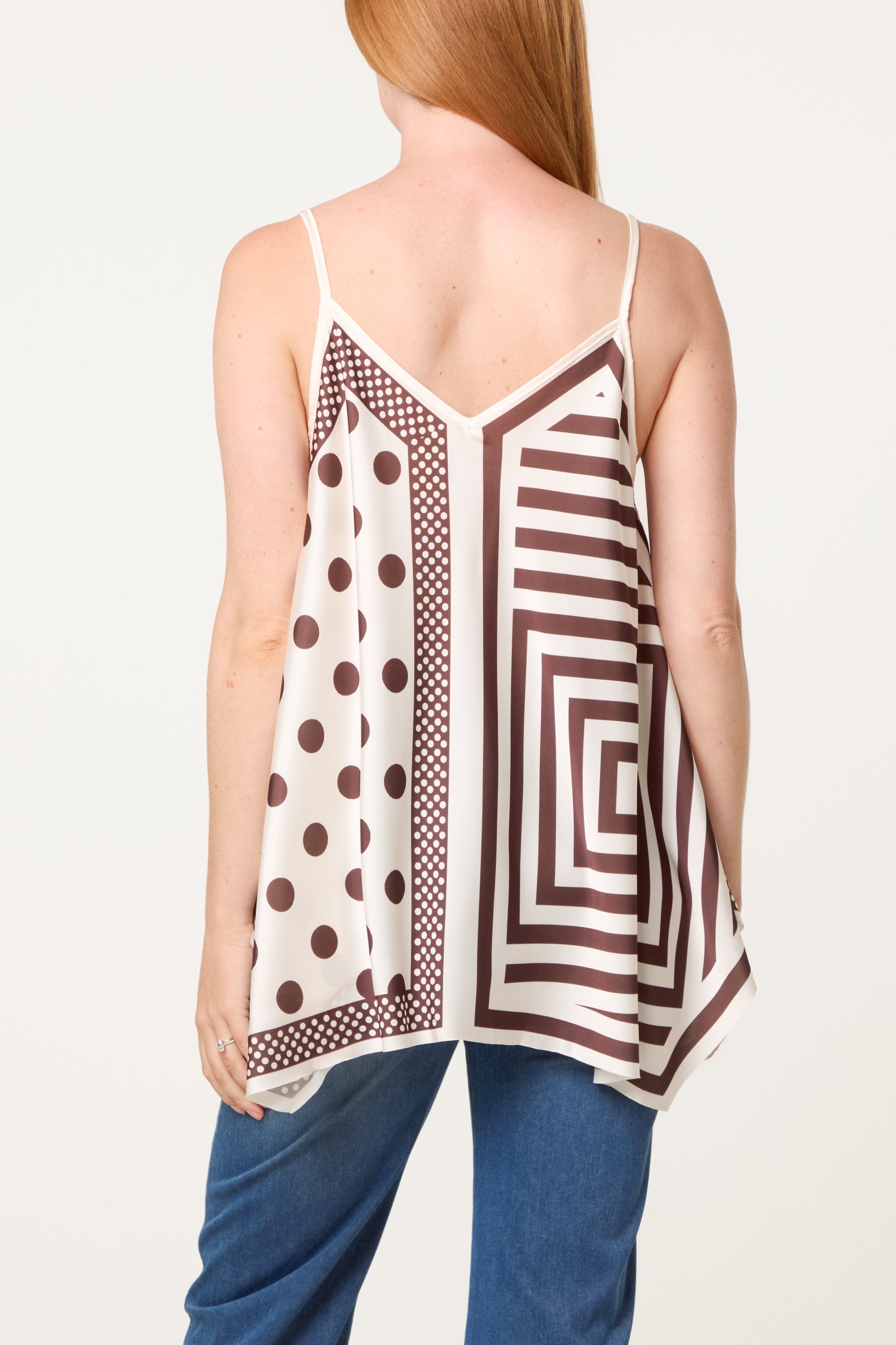 Polka Dot Geometric Strappy Top