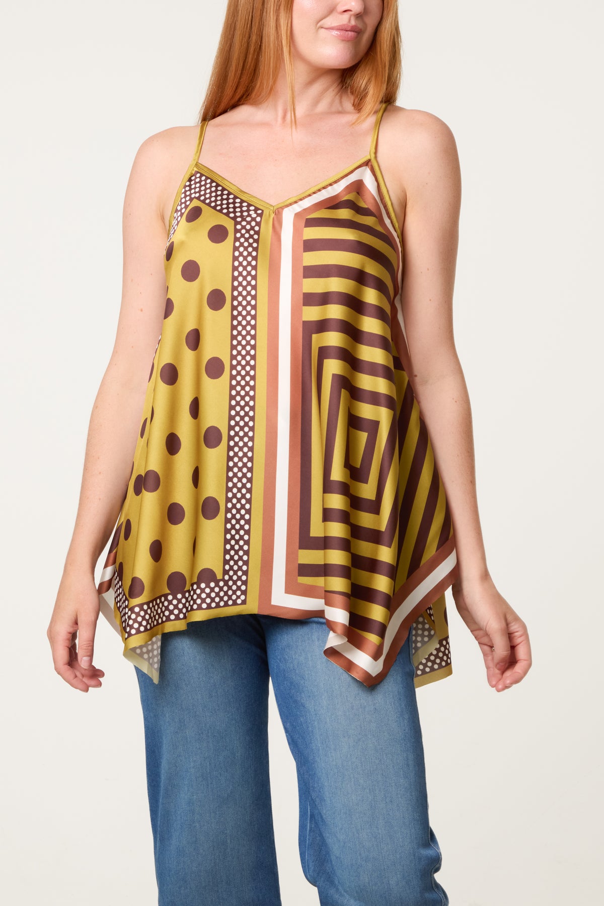 Polka Dot Geometric Strappy Top