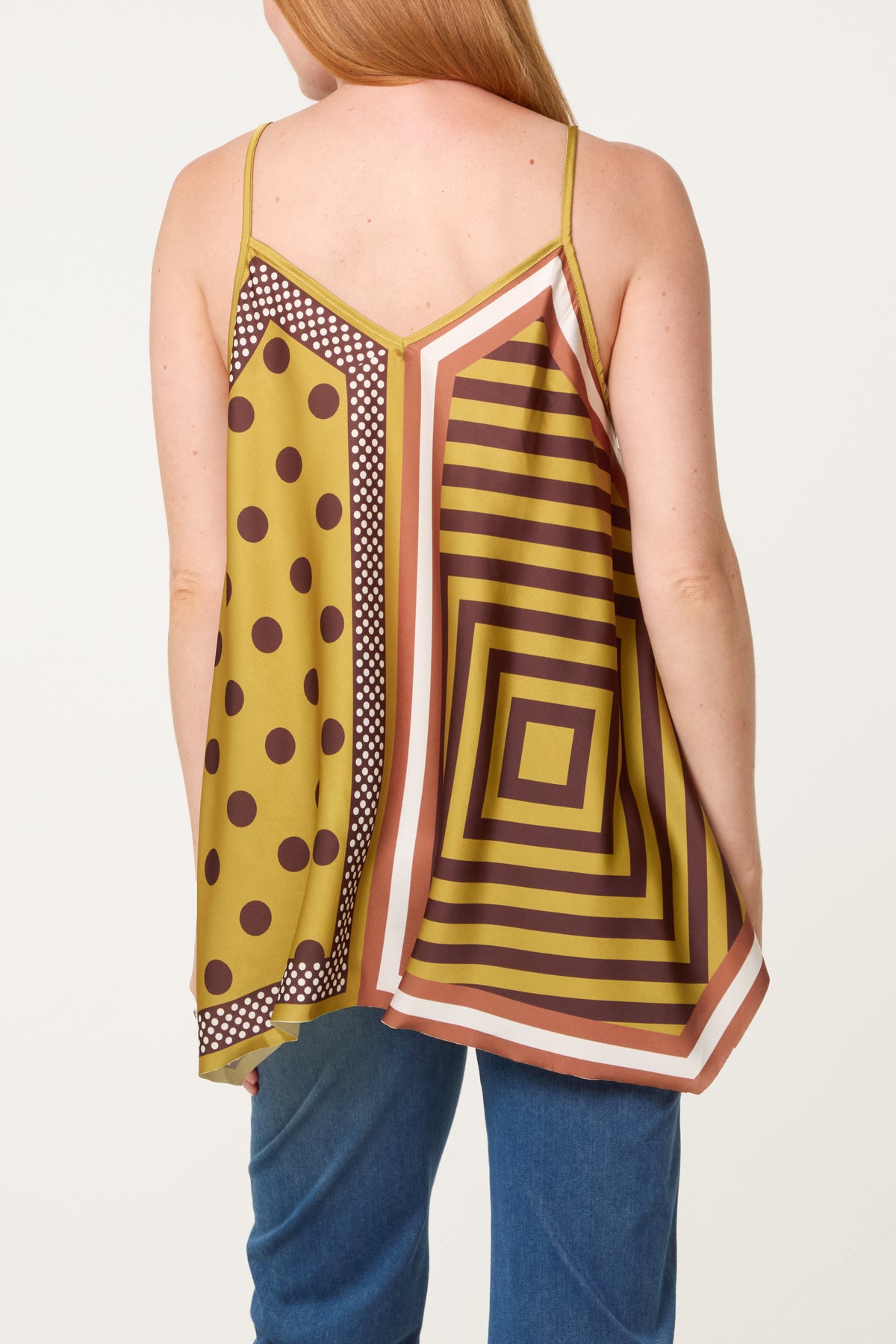 Polka Dot Geometric Strappy Top