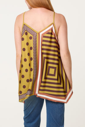 Polka Dot Geometric Strappy Top