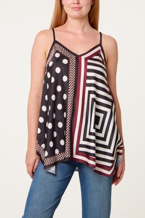 Polka Dot Geometric Strappy Top
