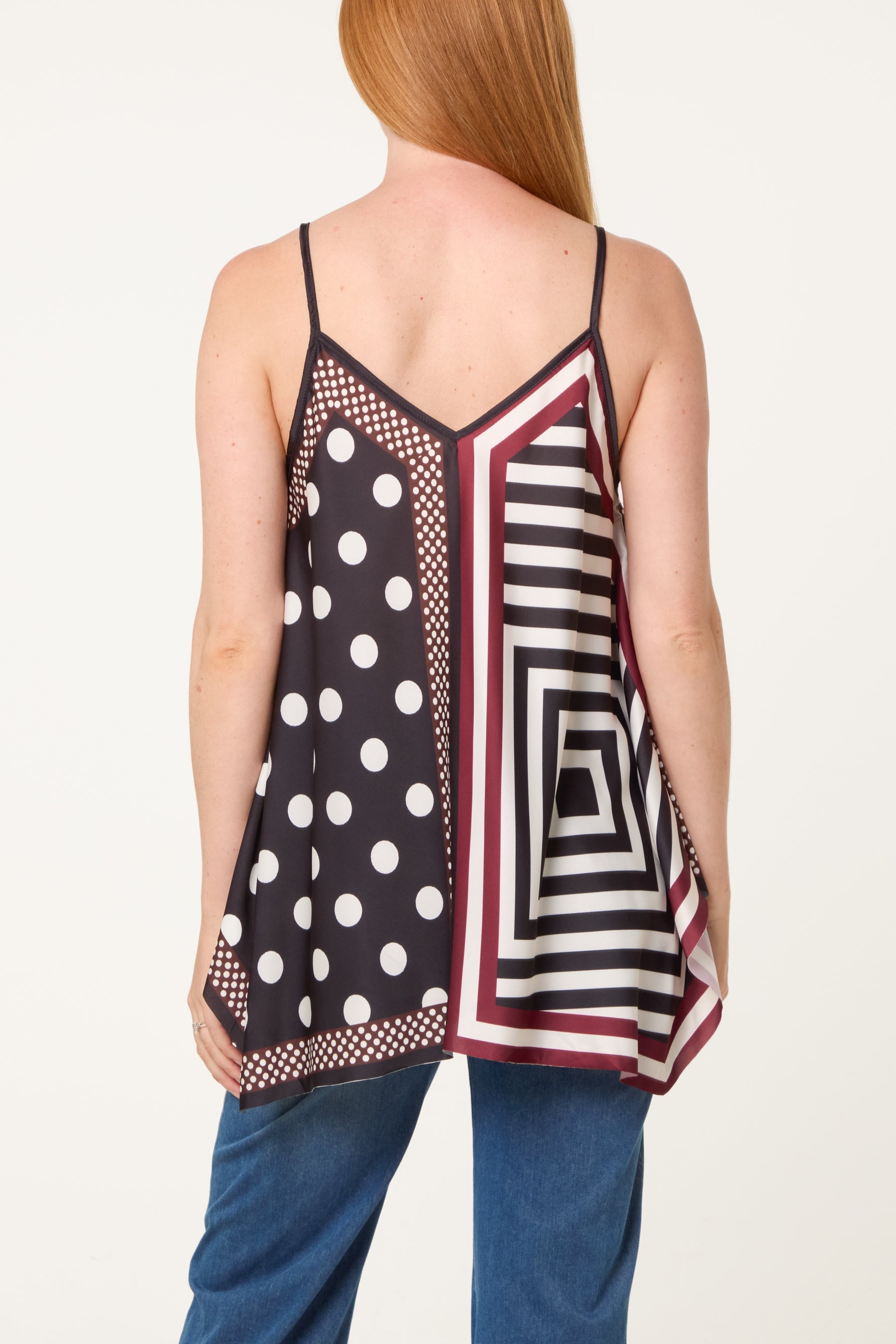 Polka Dot Geometric Strappy Top