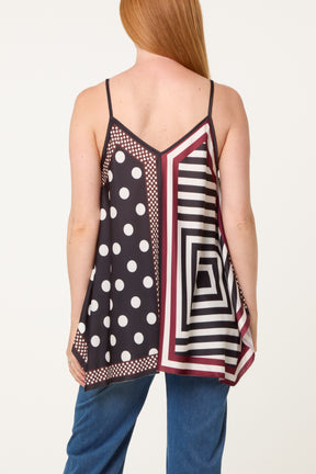 Polka Dot Geometric Strappy Top