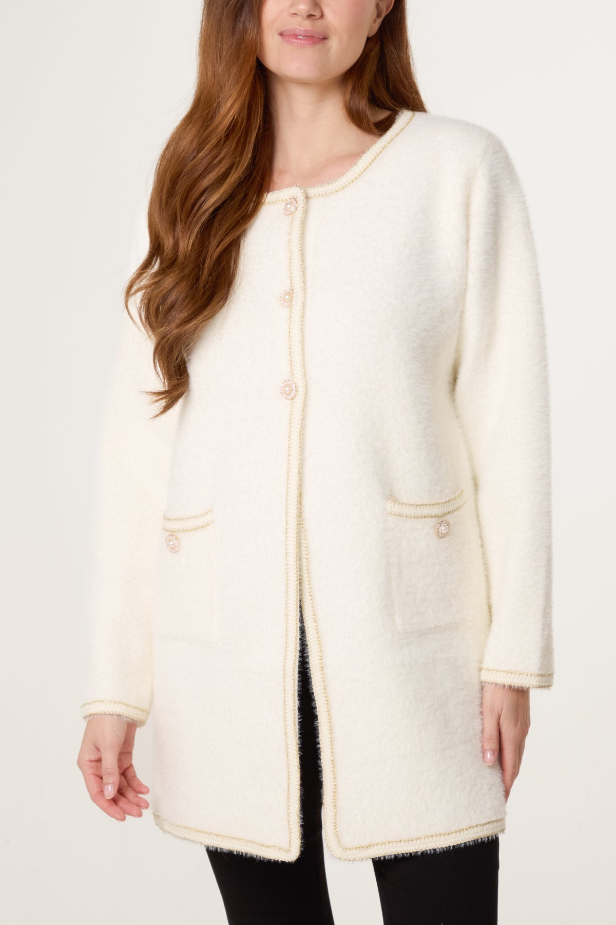 Pearl Button Longline Knit Cardigan