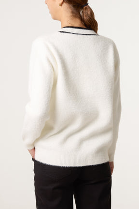 Contrast Hem Heart Button Luxury Knit Cardigan