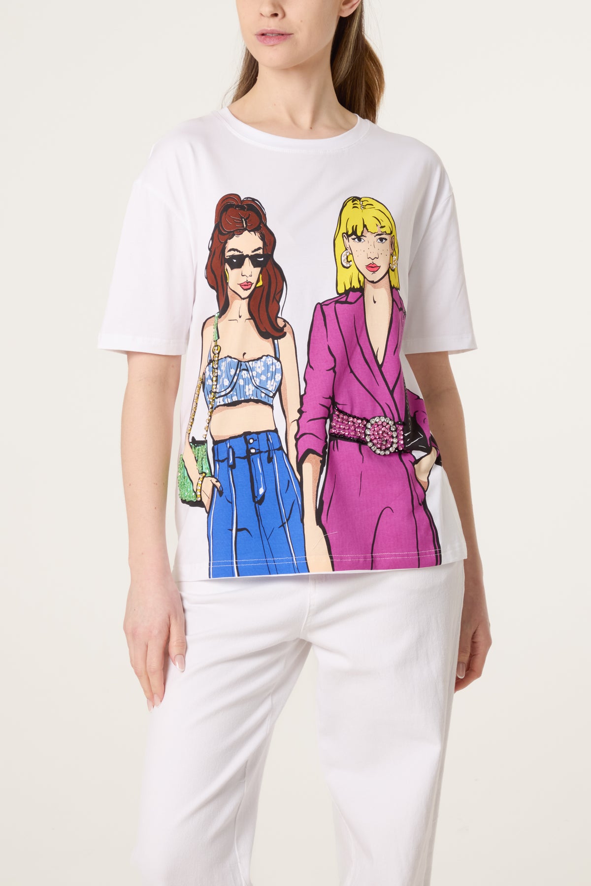 Illustration Chic Girls Embellished T-Shirt