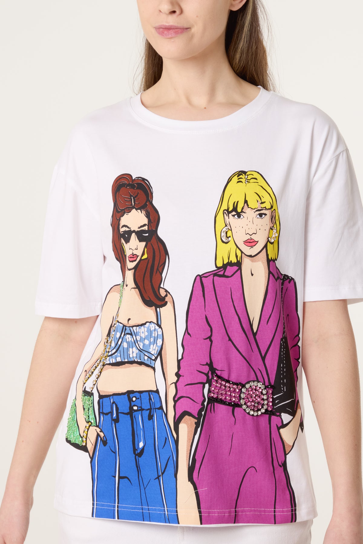 Illustration Chic Girls Embellished T-Shirt