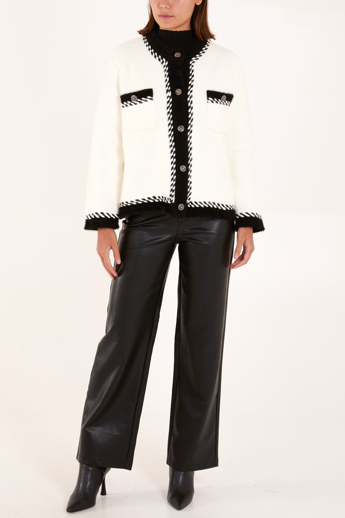 Contrast Rope Trim Knit Cardigan