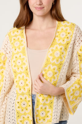 Floral Crochet Wide Sleeve Cardigan