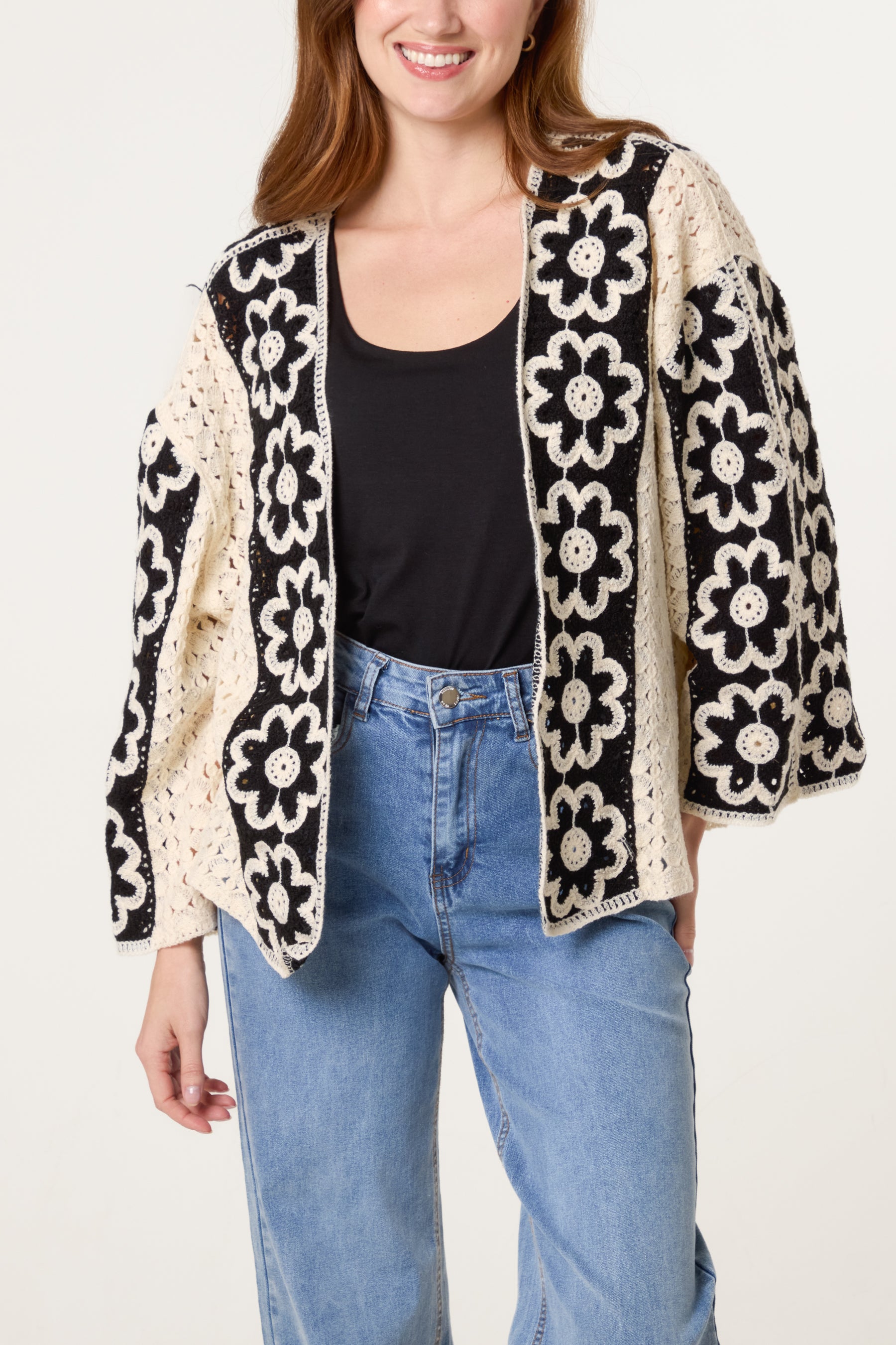 Floral Crochet Wide Sleeve Cardigan
