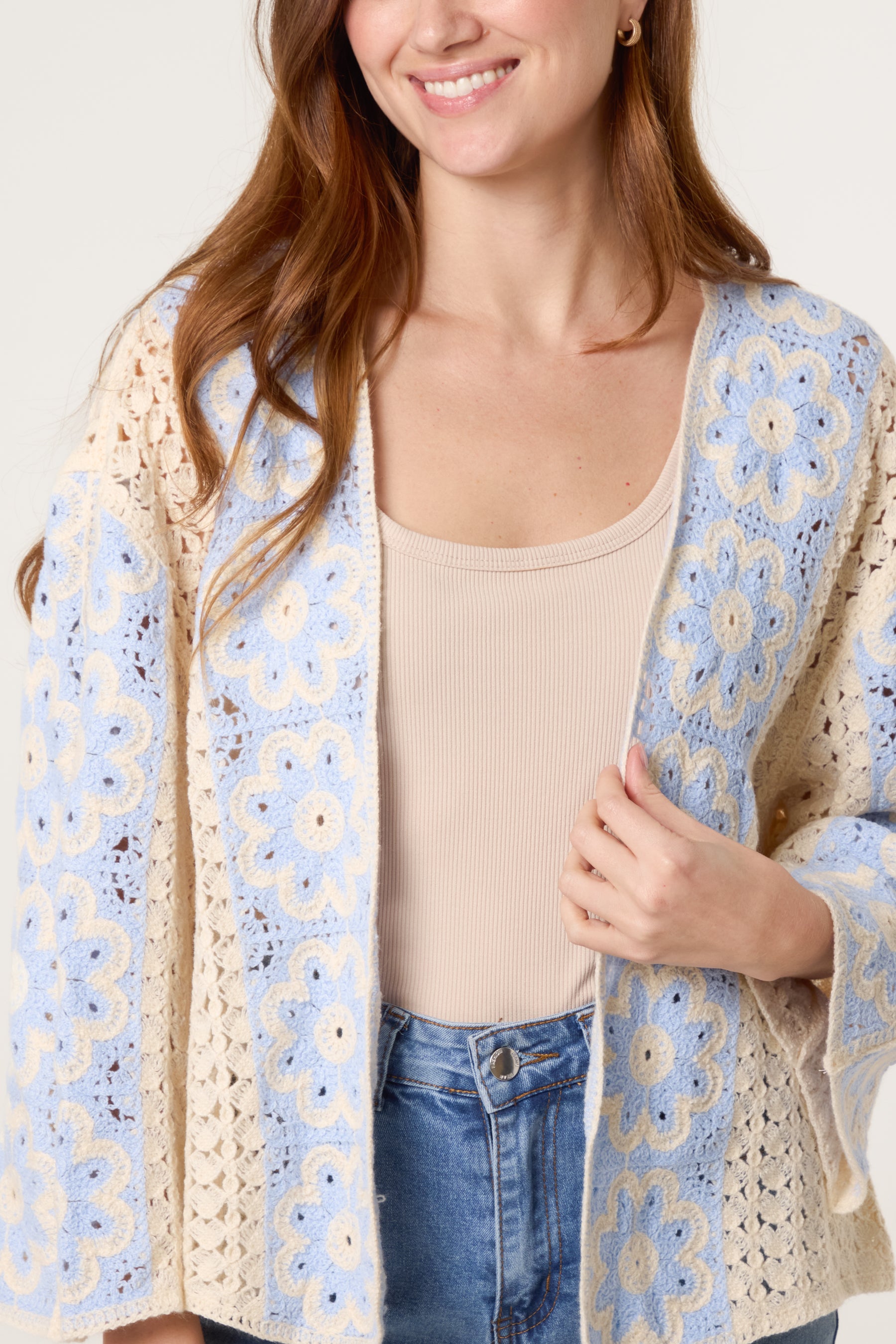 Floral Crochet Wide Sleeve Cardigan
