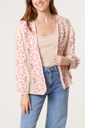 Floral Crochet Wide Sleeve Cardigan