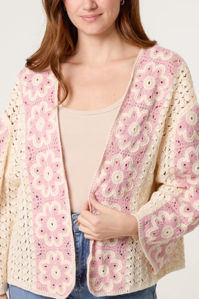 Floral Crochet Wide Sleeve Cardigan