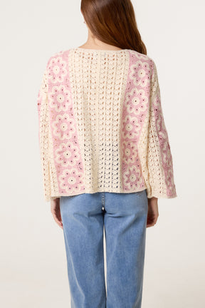 Floral Crochet Wide Sleeve Cardigan