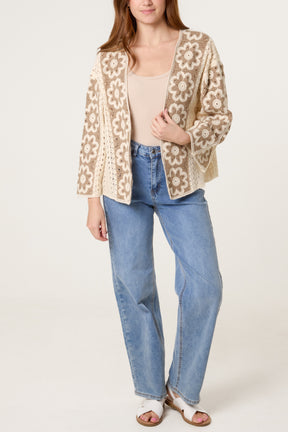 Floral Crochet Wide Sleeve Cardigan