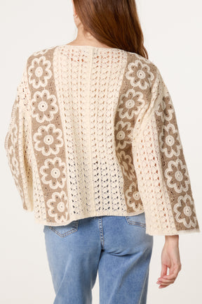 Floral Crochet Wide Sleeve Cardigan