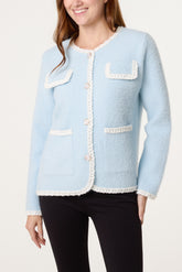 Rope Detail & Pearl Button Knit Cardigan