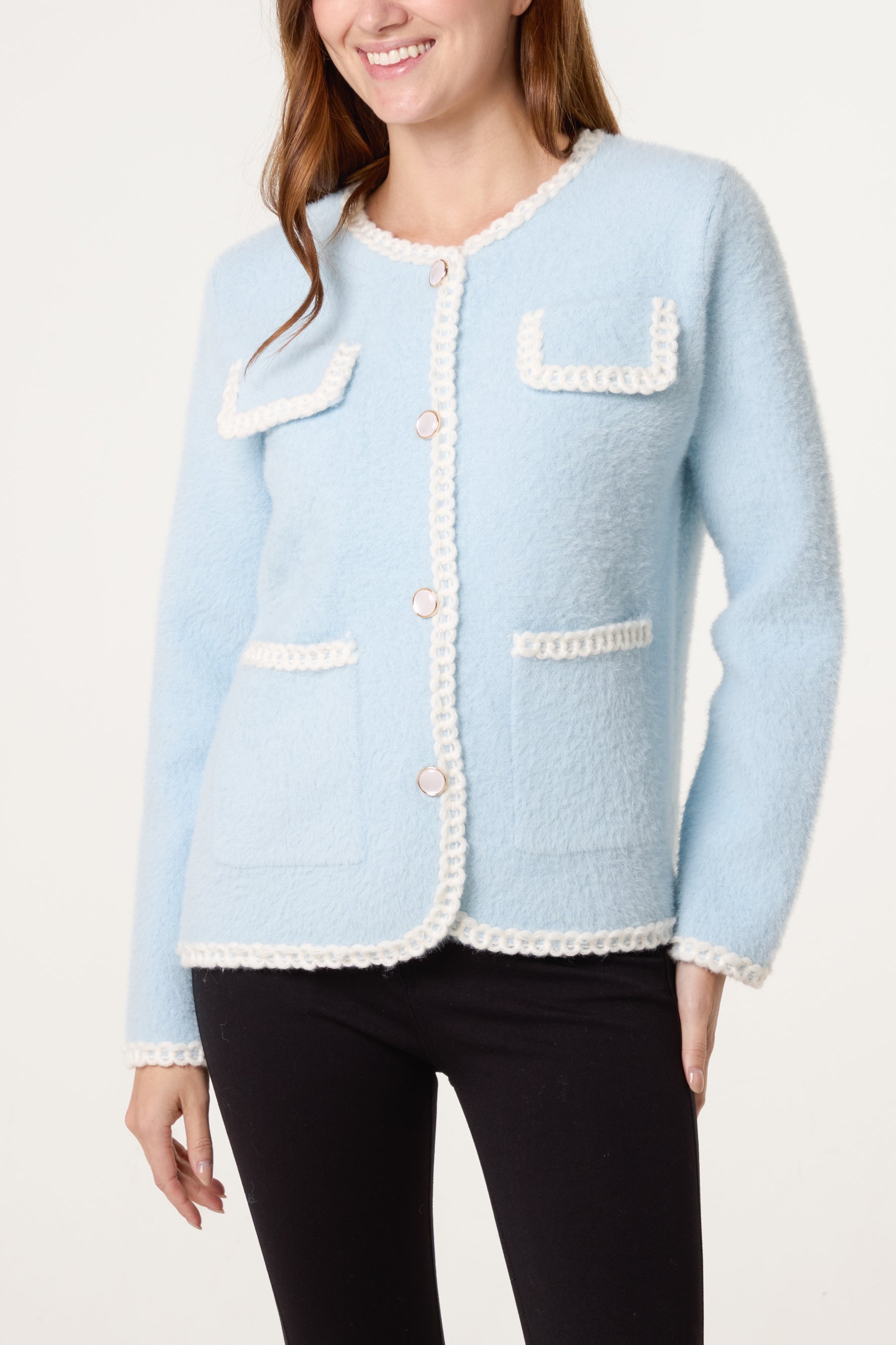 Rope Detail & Pearl Button Knit Cardigan