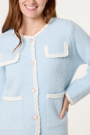 Rope Detail & Pearl Button Knit Cardigan