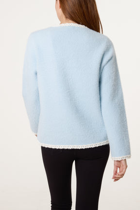 Rope Detail & Pearl Button Knit Cardigan