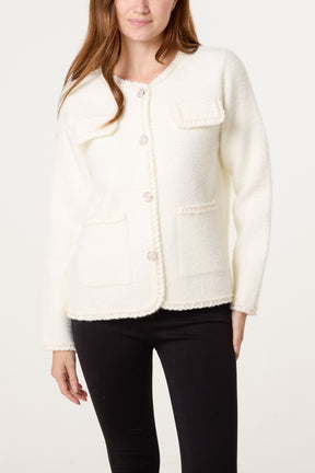 Rope Detail & Pearl Button Knit Cardigan