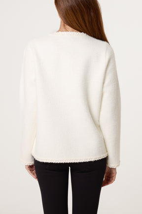 Rope Detail & Pearl Button Knit Cardigan