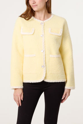 Rope Detail & Pearl Button Knit Cardigan