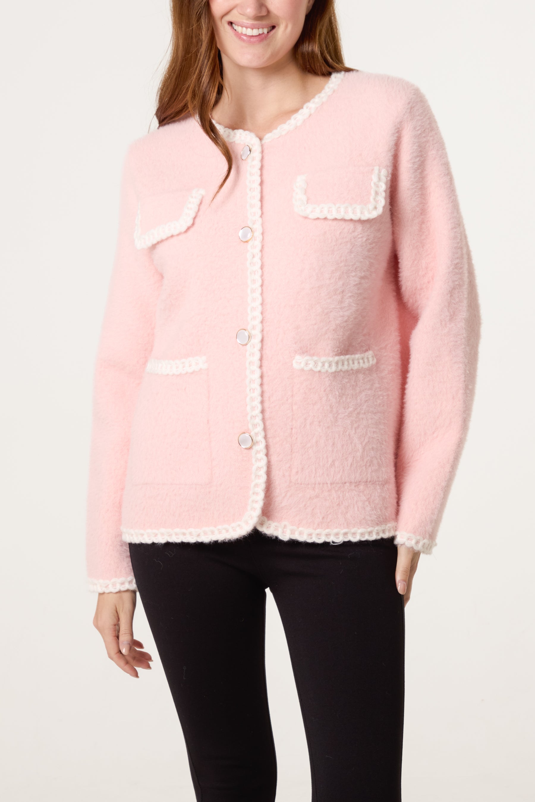 Rope Detail & Pearl Button Knit Cardigan
