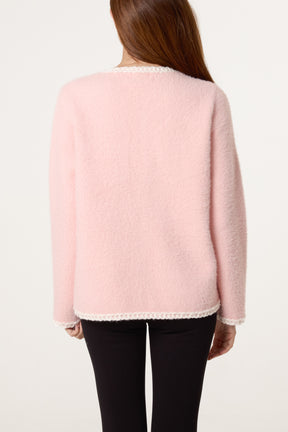 Rope Detail & Pearl Button Knit Cardigan