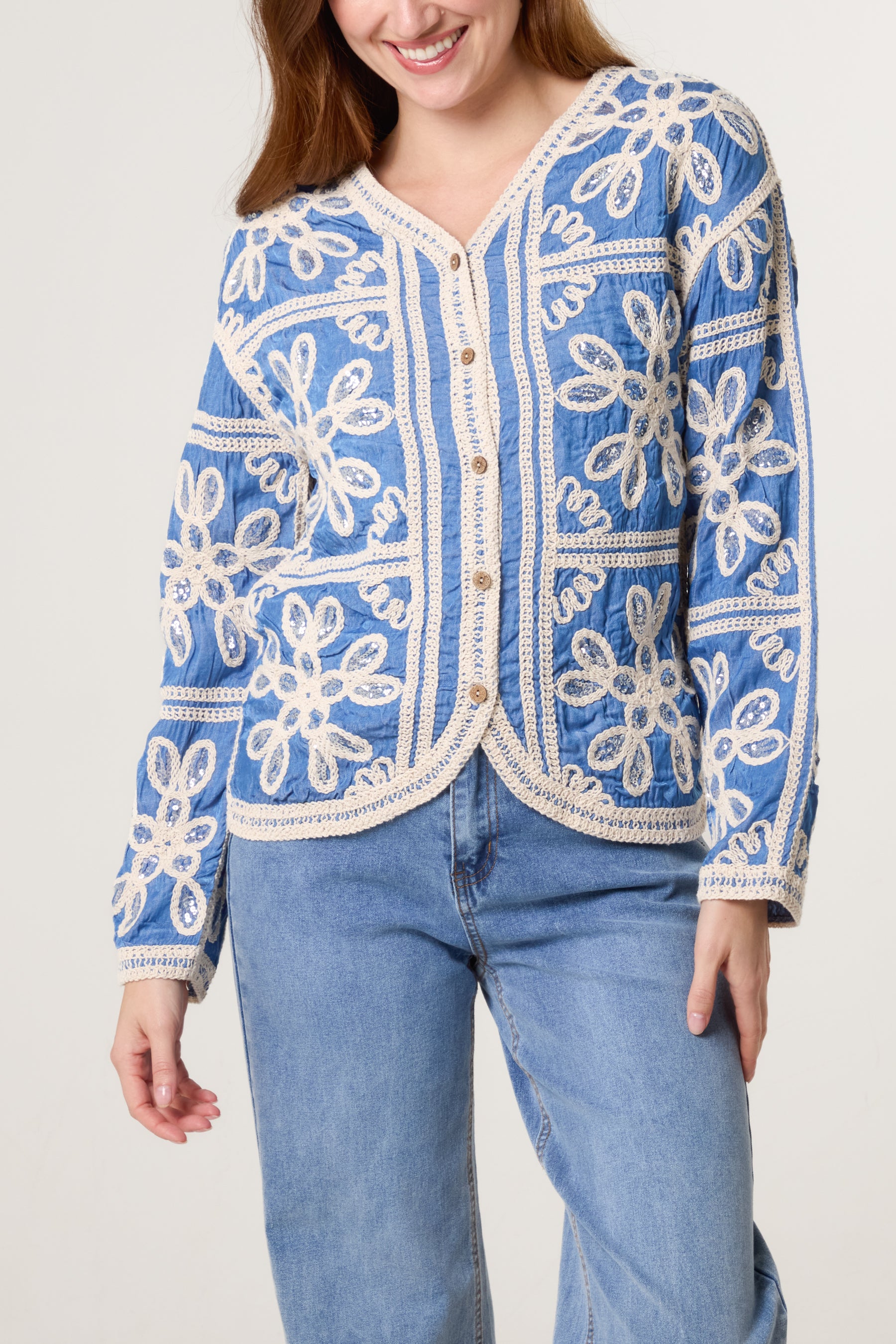 Sequin Flower Crochet Cardigan