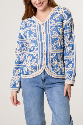 Sequin Flower Crochet Cardigan