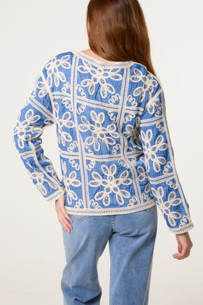 Sequin Flower Crochet Cardigan