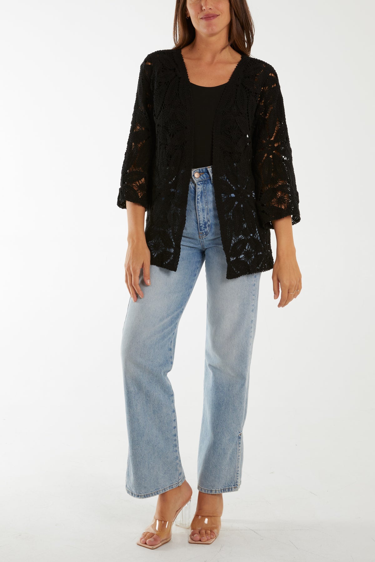 Floral Crochet 3/4 Sleeve Cardigan