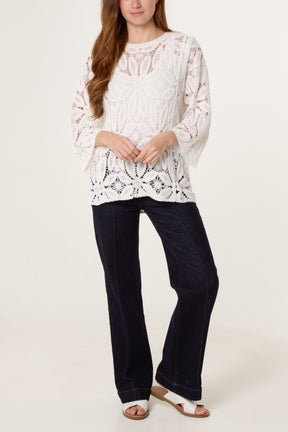 Flower Crochet Long Sleeve Top