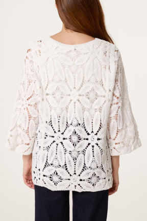 Flower Crochet Long Sleeve Top