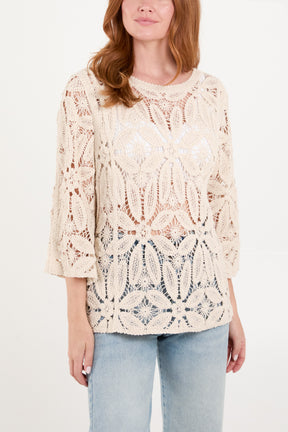 Flower Crochet Long Sleeve Top