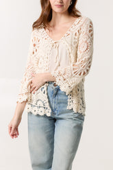 Wide Sleeve Floral Crochet Cardigan