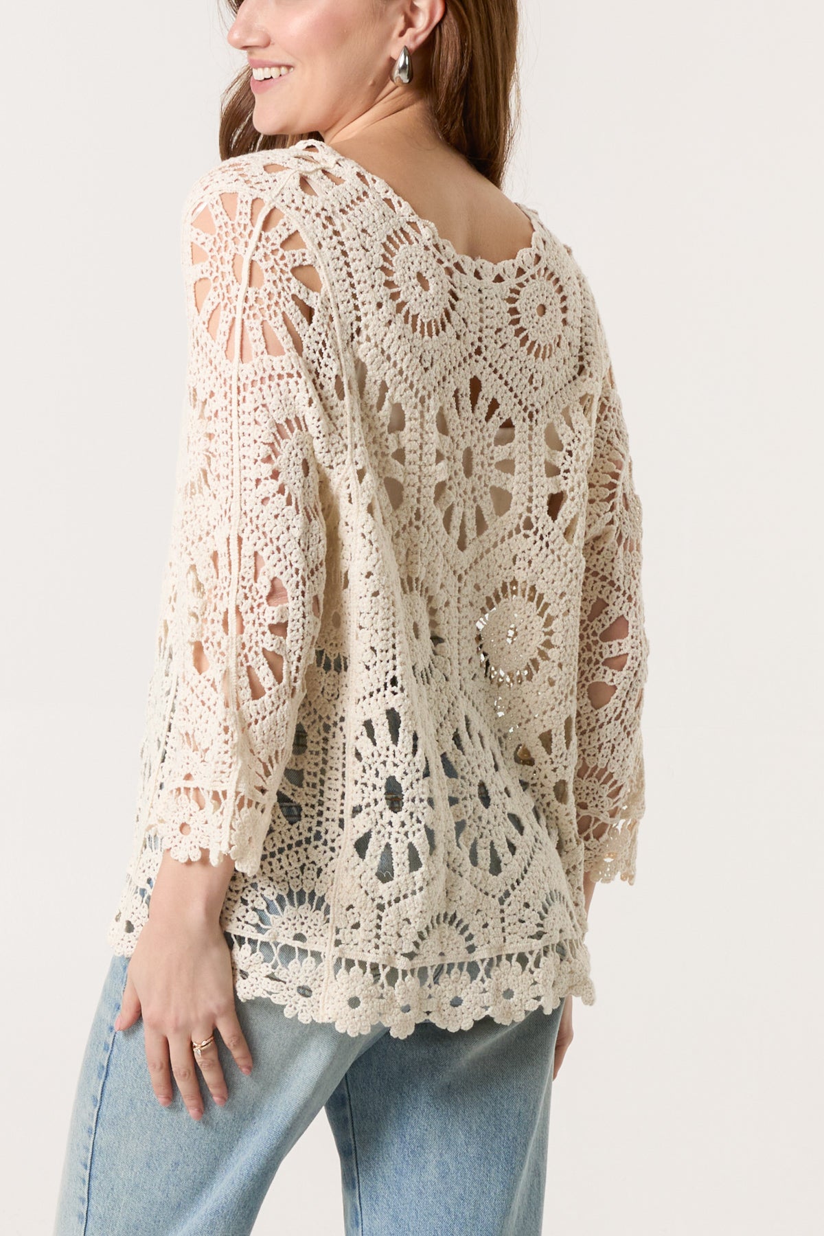 Wide Sleeve Floral Crochet Cardigan