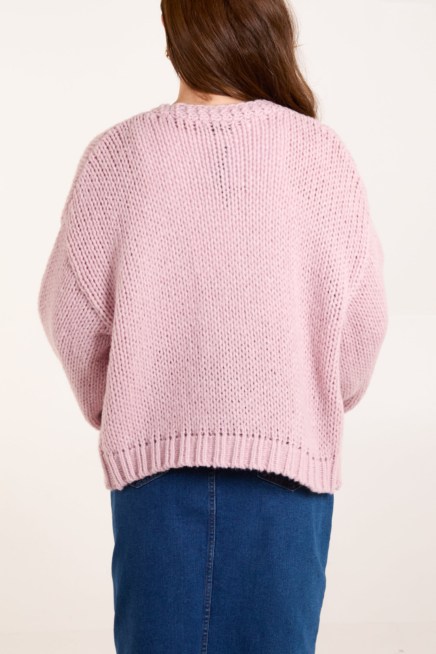 Chunky Knit Flower Embroidered Cardigan