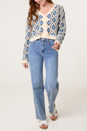 Geo Circle Wave Crochet Cardigan