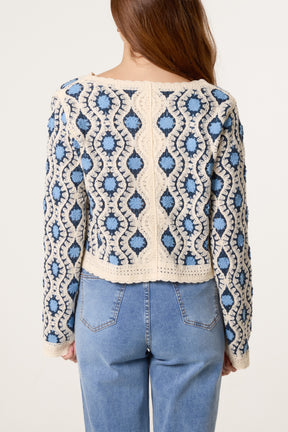 Geo Circle Wave Crochet Cardigan