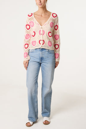 Colourful Heart Crochet Cardigan