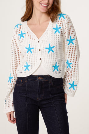 Starfish Crochet V-Neck Cardigan