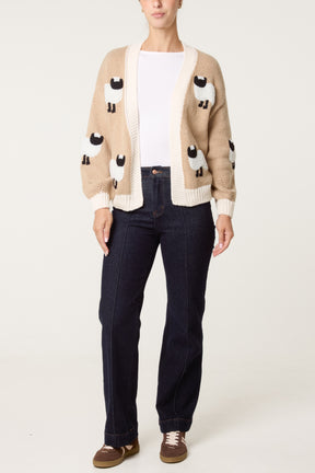 Contrast Trim Sheep Knit Cardigan