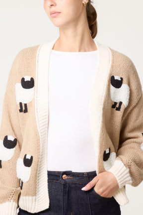 Contrast Trim Sheep Knit Cardigan