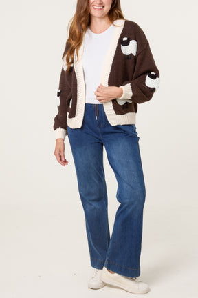 Contrast Trim Sheep Knit Cardigan