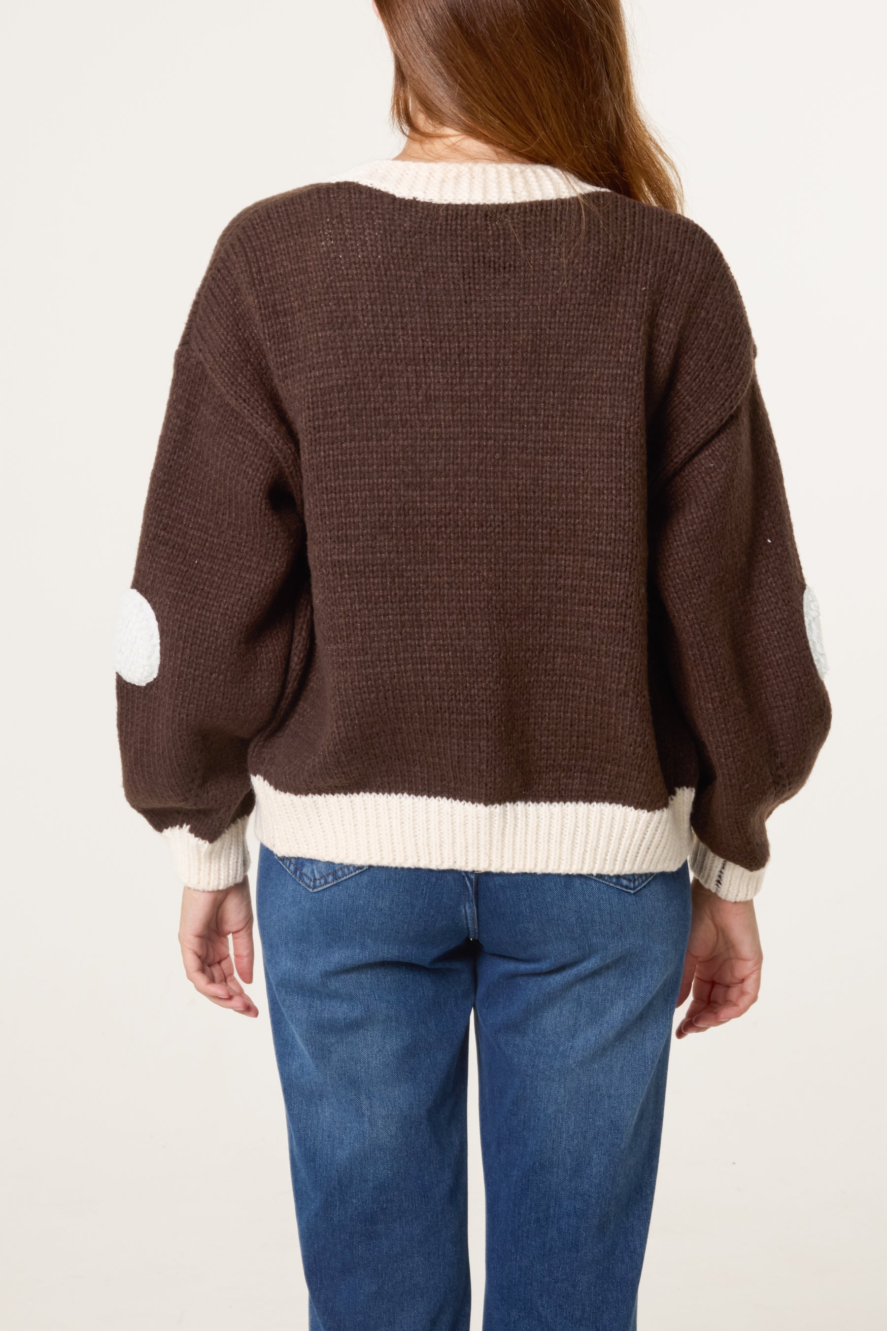 Contrast Trim Sheep Knit Cardigan