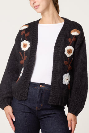 Embroidered Flower Knit Cardigan