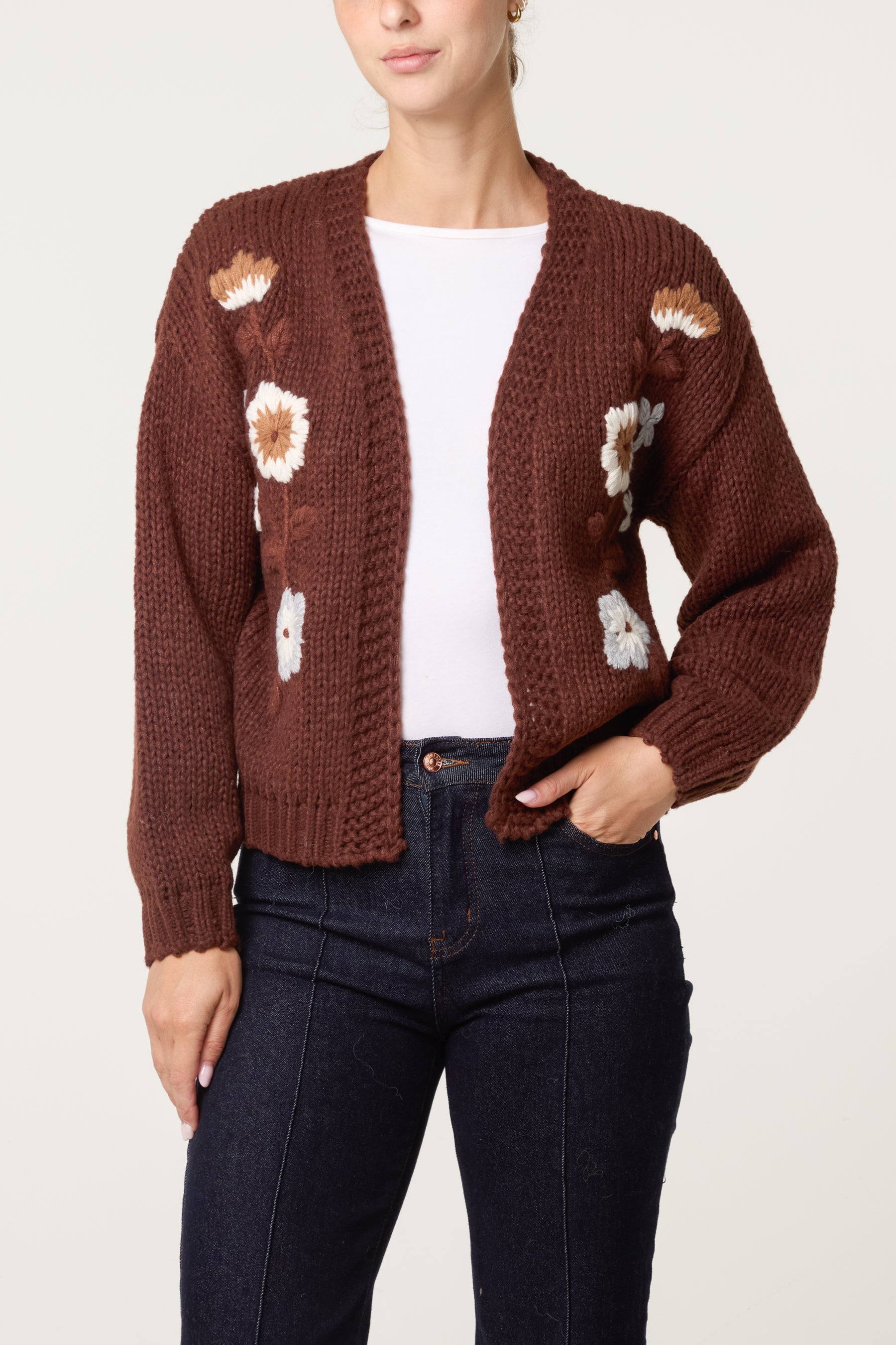 Embroidered Flower Knit Cardigan