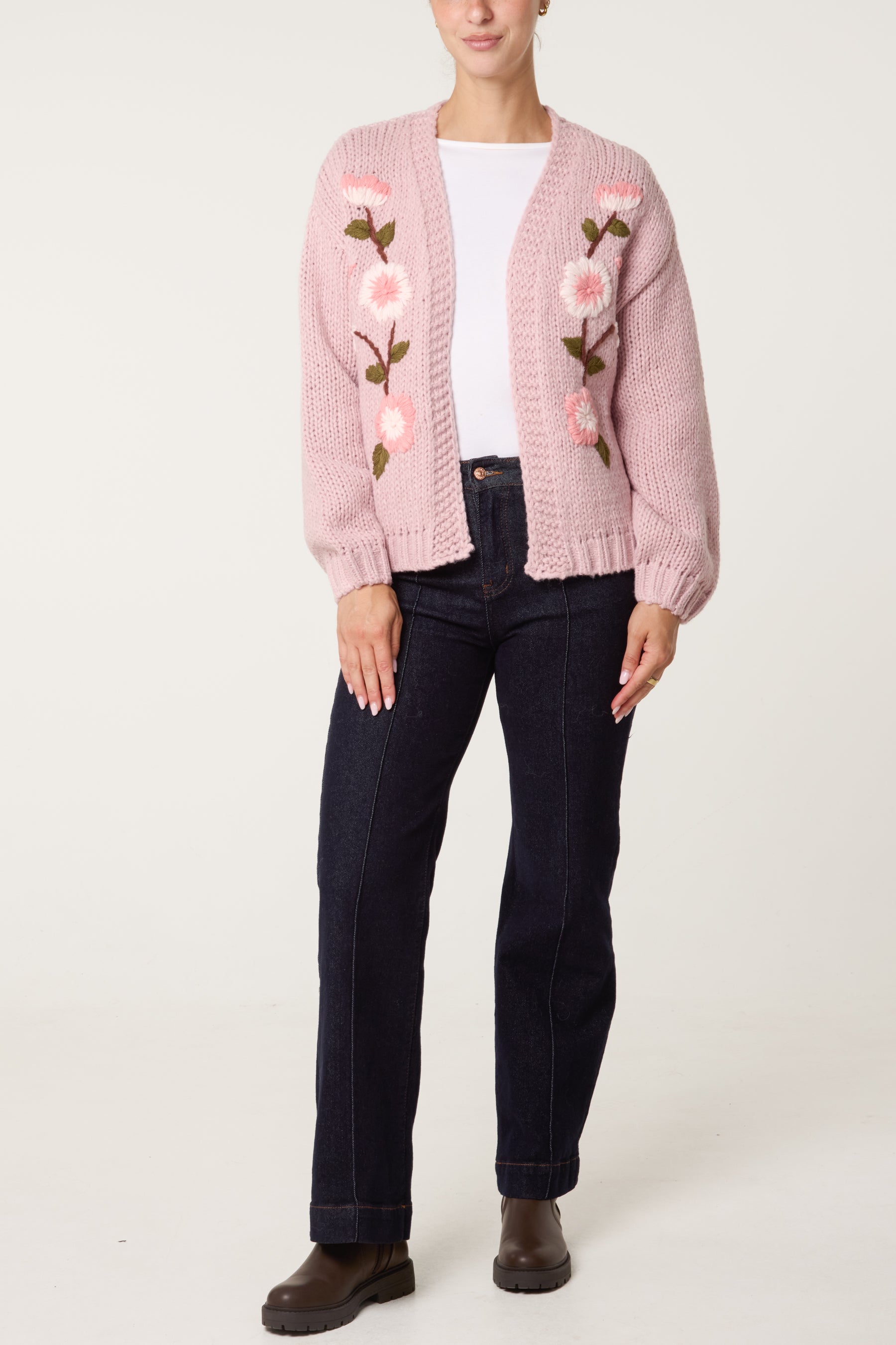Embroidered Flower Knit Cardigan
